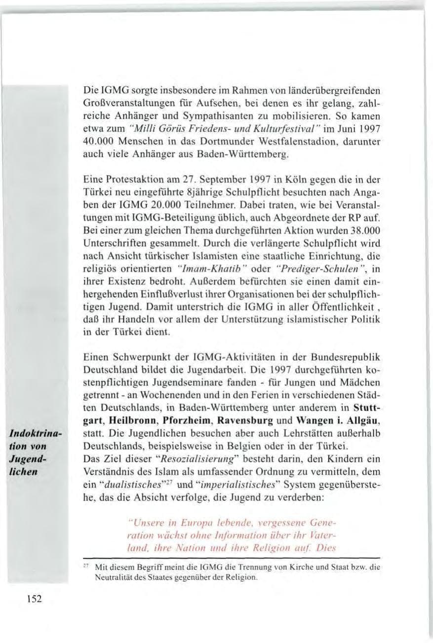 Seite 154 des Verfassungsschutzbericht 1997 Baden-Württemberg