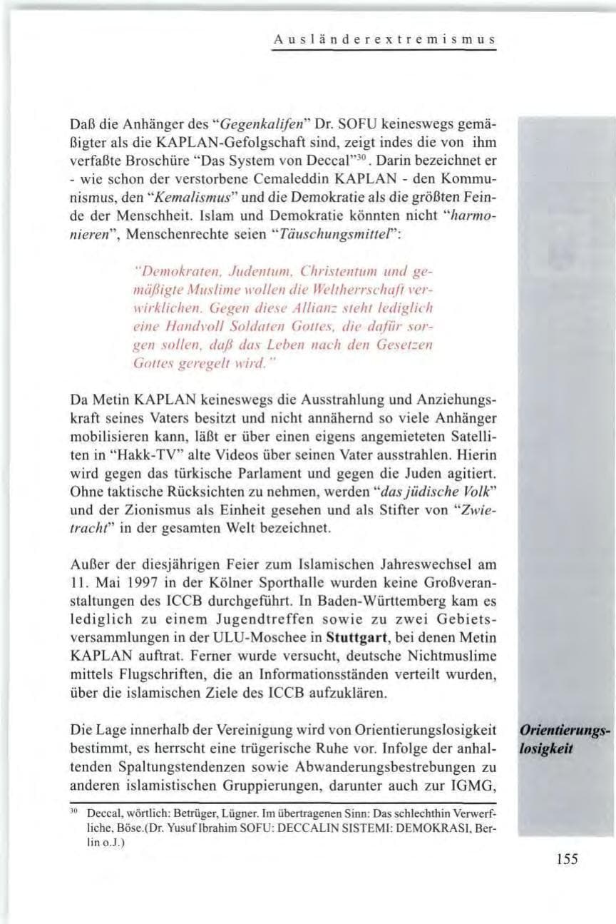 Seite 157 des Verfassungsschutzbericht 1997 Baden-Württemberg