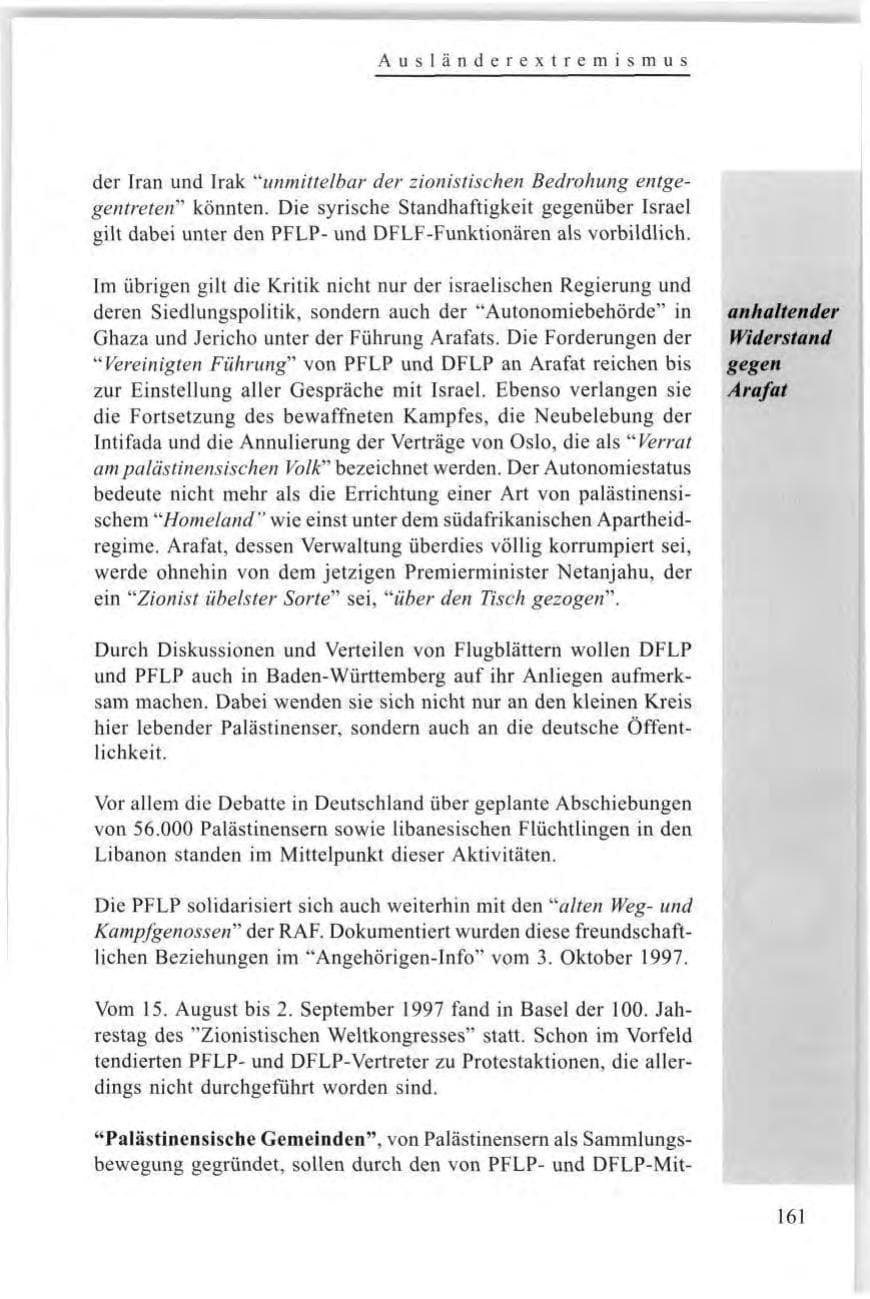 Seite 163 des Verfassungsschutzbericht 1997 Baden-Württemberg