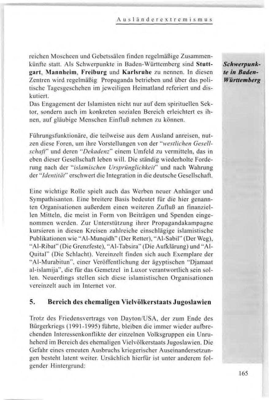 Seite 167 des Verfassungsschutzbericht 1997 Baden-Württemberg