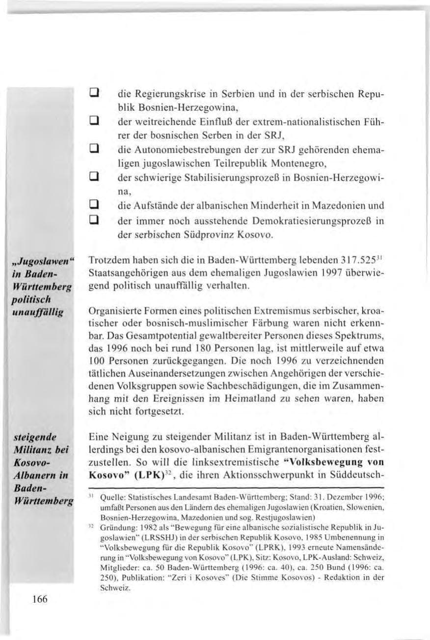 Seite 168 des Verfassungsschutzbericht 1997 Baden-Württemberg