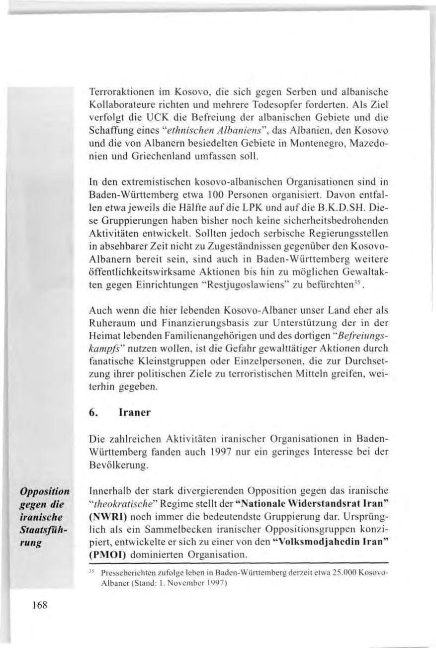 Seite 170 des Verfassungsschutzbericht 1997 Baden-Württemberg