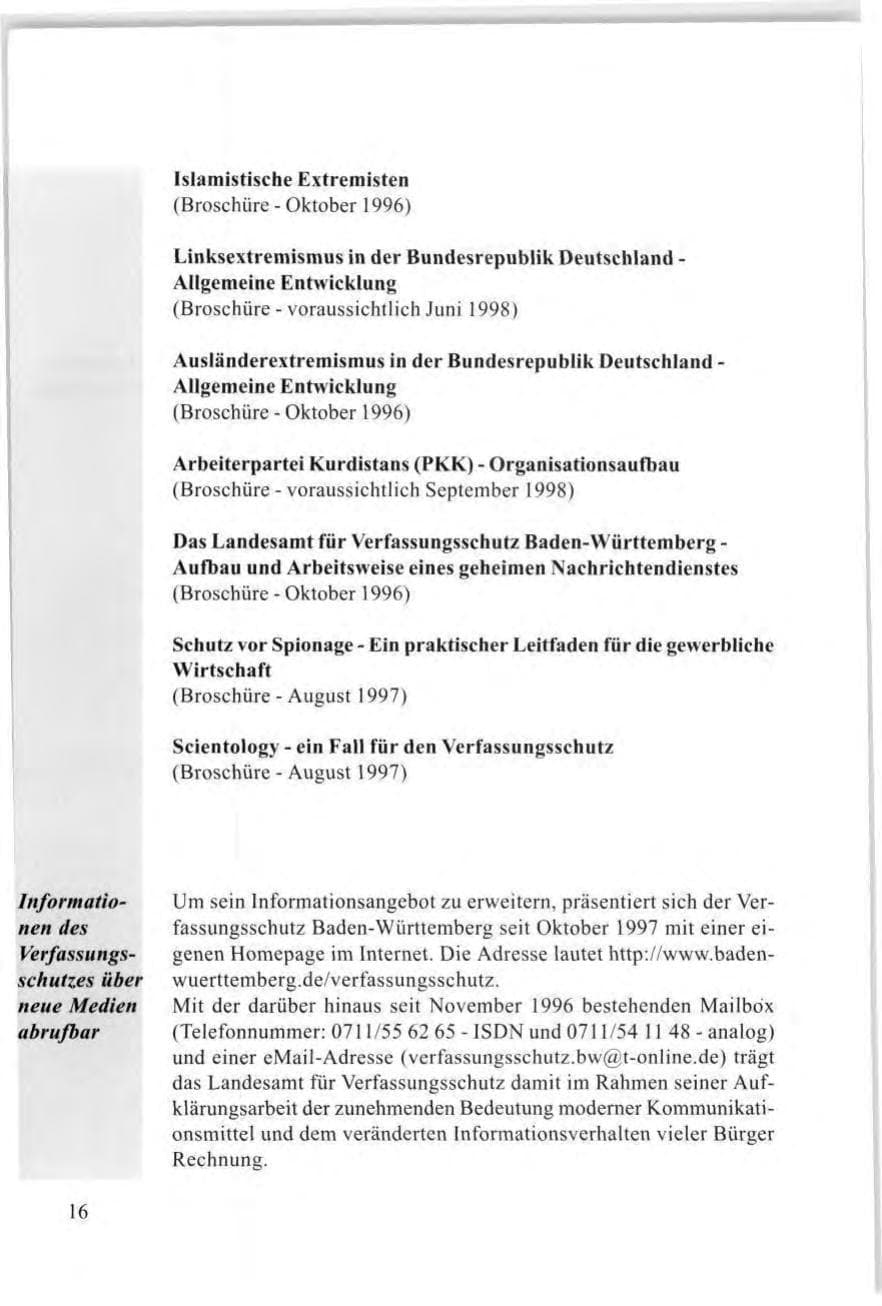 Seite 18 des Verfassungsschutzbericht 1997 Baden-Württemberg
