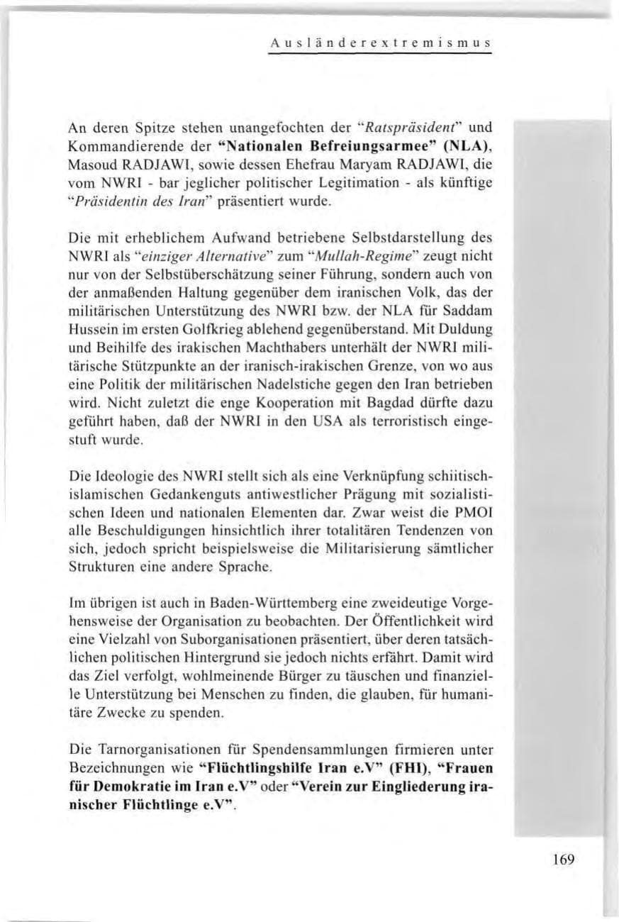 Seite 171 des Verfassungsschutzbericht 1997 Baden-Württemberg