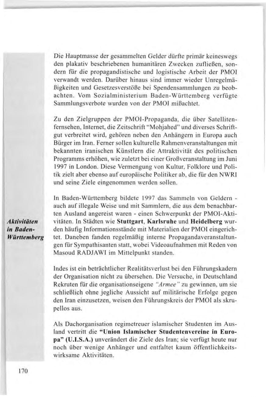 Seite 172 des Verfassungsschutzbericht 1997 Baden-Württemberg