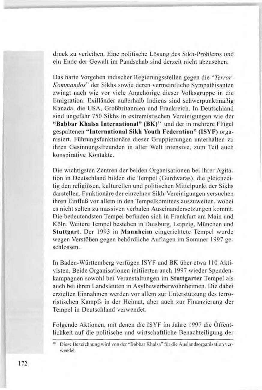 Seite 174 des Verfassungsschutzbericht 1997 Baden-Württemberg