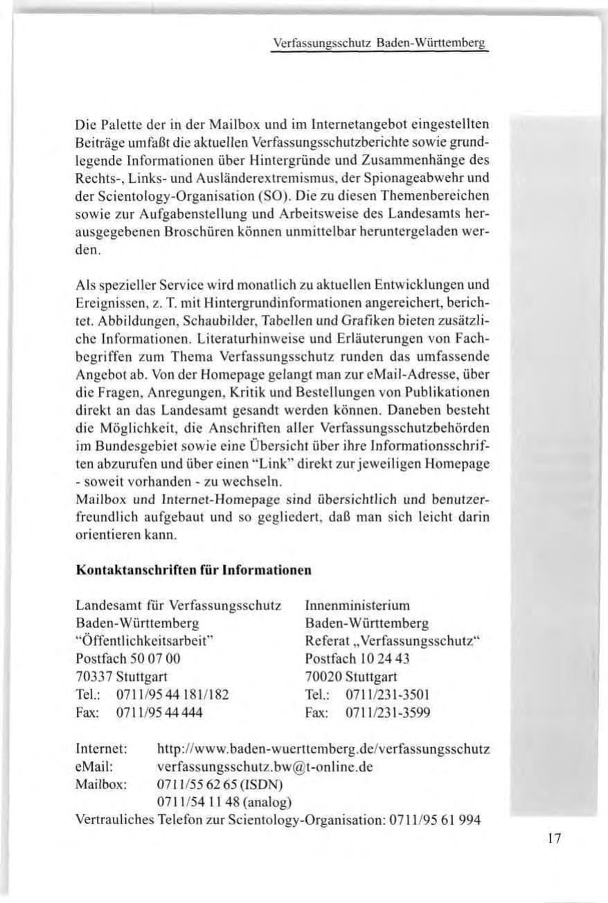 Seite 19 des Verfassungsschutzbericht 1997 Baden-Württemberg