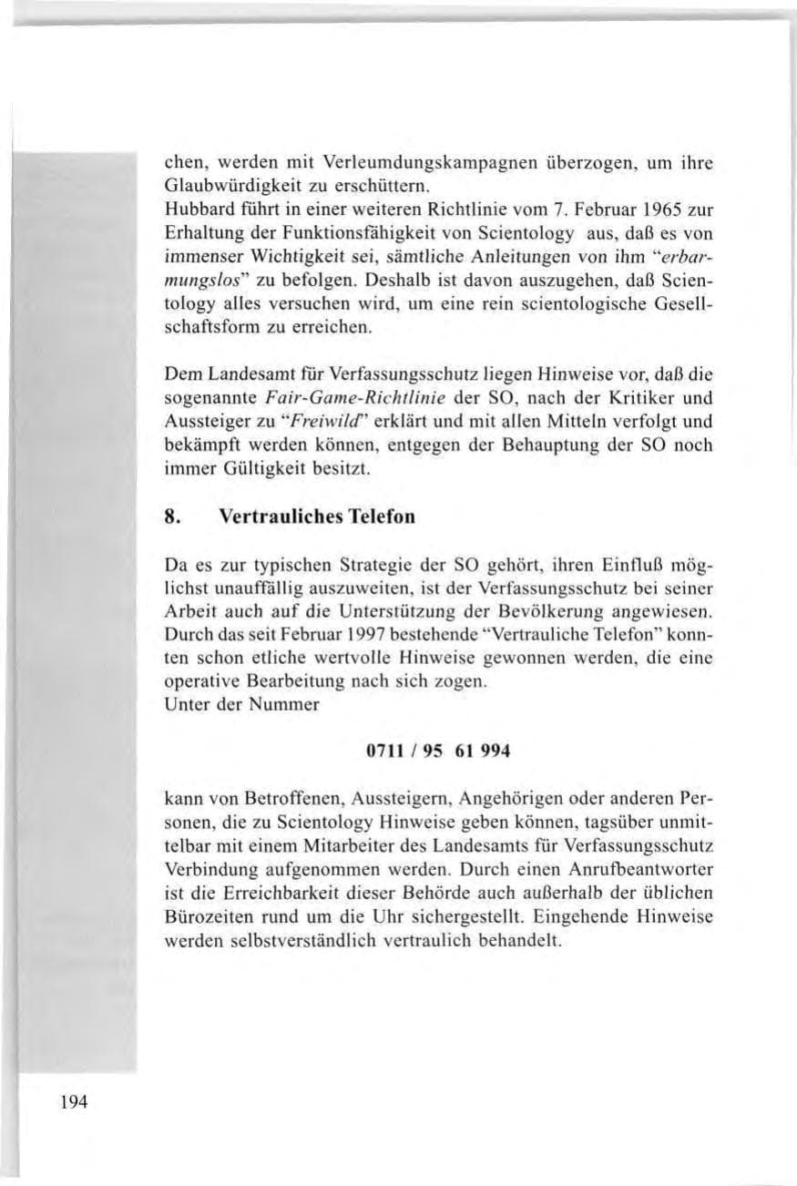 Seite 196 des Verfassungsschutzbericht 1997 Baden-Württemberg