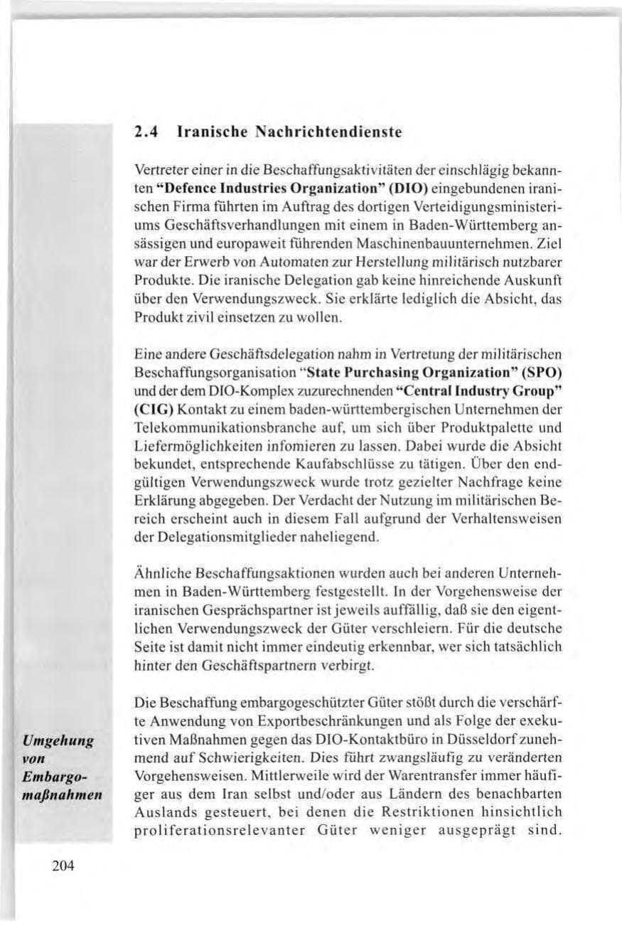 Seite 204 des Verfassungsschutzbericht 1997 Baden-Württemberg