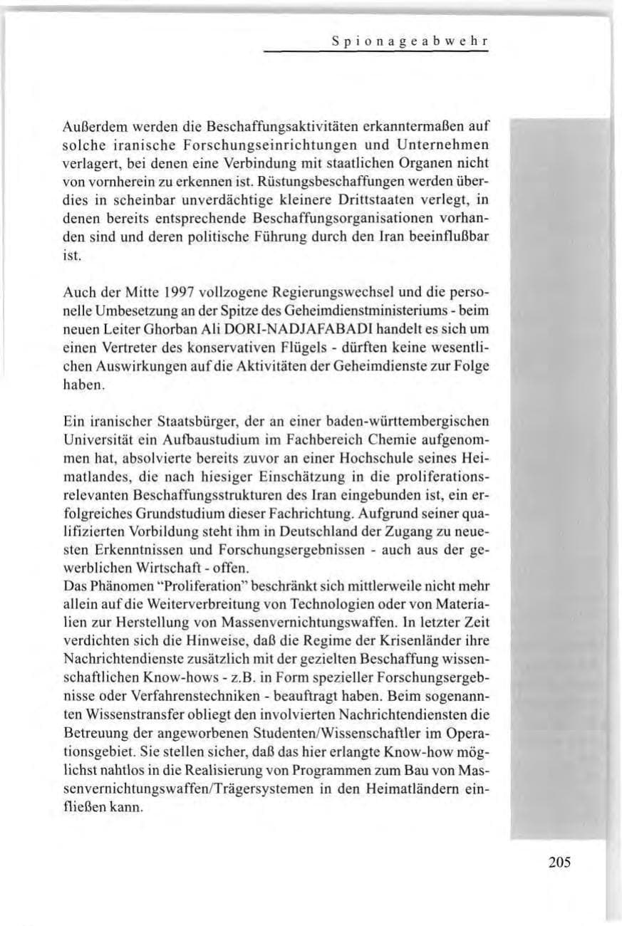 Seite 205 des Verfassungsschutzbericht 1997 Baden-Württemberg
