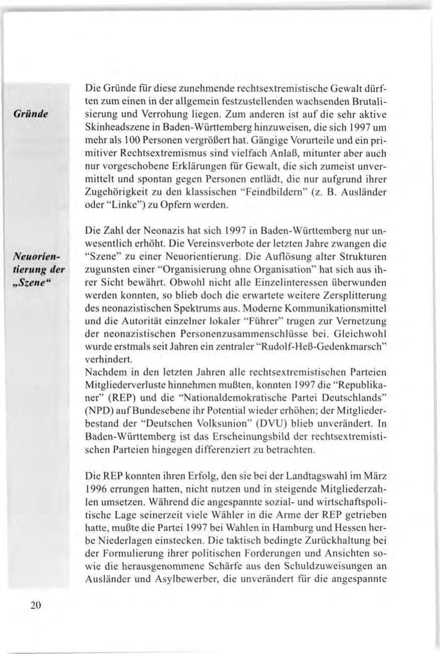 Seite 22 des Verfassungsschutzbericht 1997 Baden-Württemberg