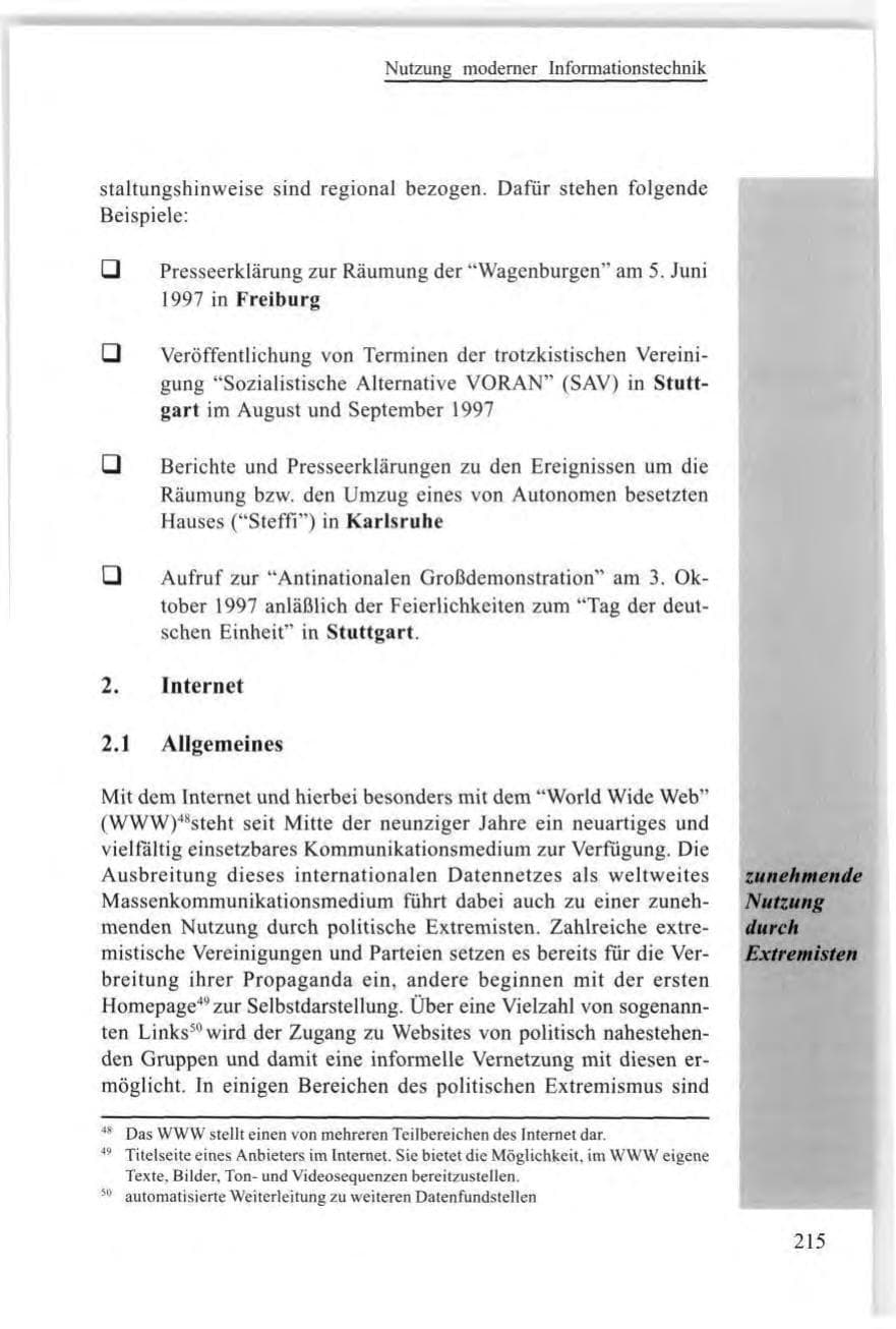 Seite 215 des Verfassungsschutzbericht 1997 Baden-Württemberg