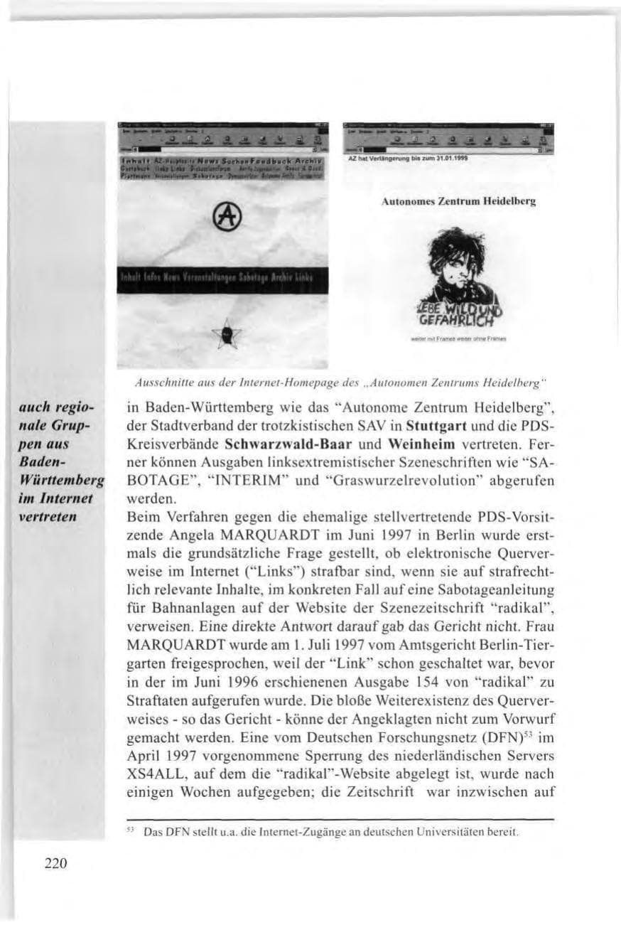Seite 220 des Verfassungsschutzbericht 1997 Baden-Württemberg