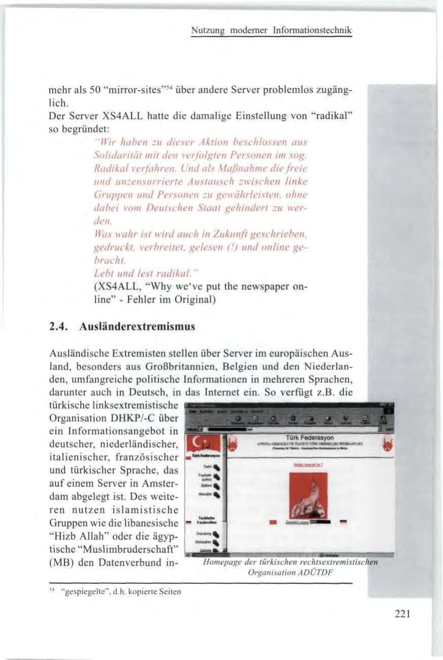 Seite 221 des Verfassungsschutzbericht 1997 Baden-Württemberg