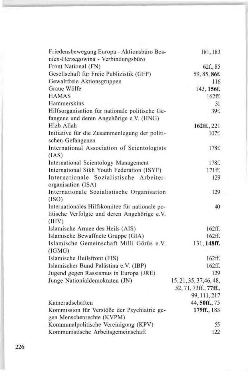 Seite 226 des Verfassungsschutzbericht 1997 Baden-Württemberg