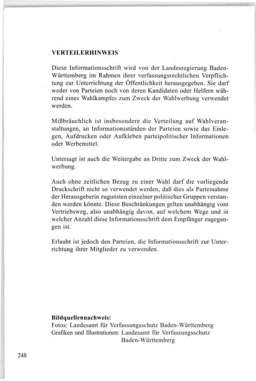 Seite 248 des Verfassungsschutzbericht 1997 Baden-Württemberg