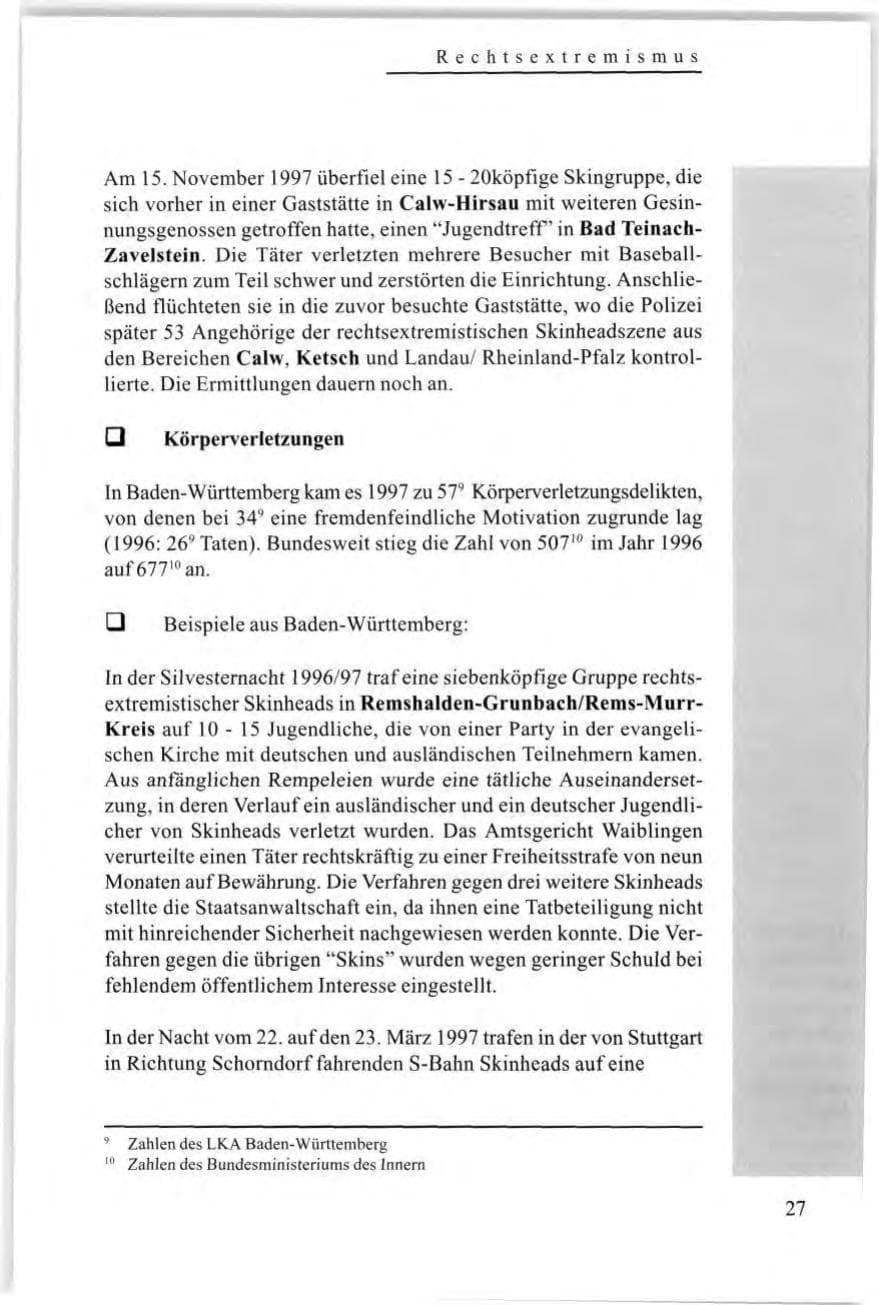 Seite 29 des Verfassungsschutzbericht 1997 Baden-Württemberg