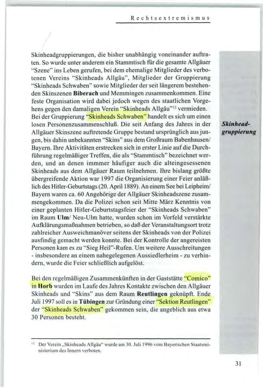 Seite 33 des Verfassungsschutzbericht 1997 Baden-Württemberg