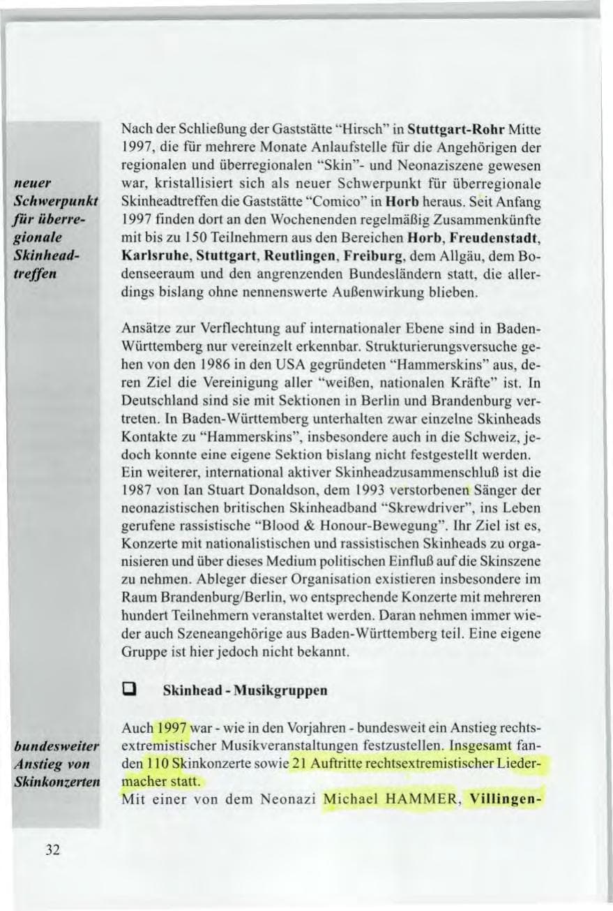 Seite 34 des Verfassungsschutzbericht 1997 Baden-Württemberg
