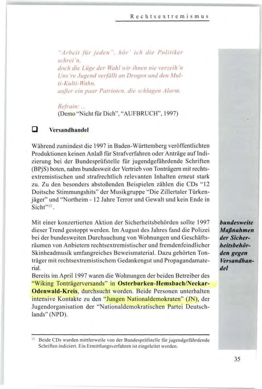 Seite 37 des Verfassungsschutzbericht 1997 Baden-Württemberg