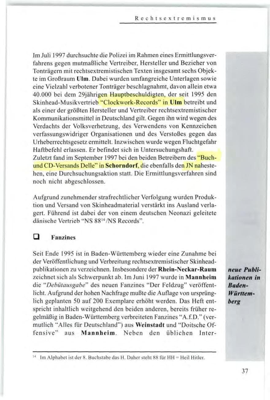 Seite 39 des Verfassungsschutzbericht 1997 Baden-Württemberg