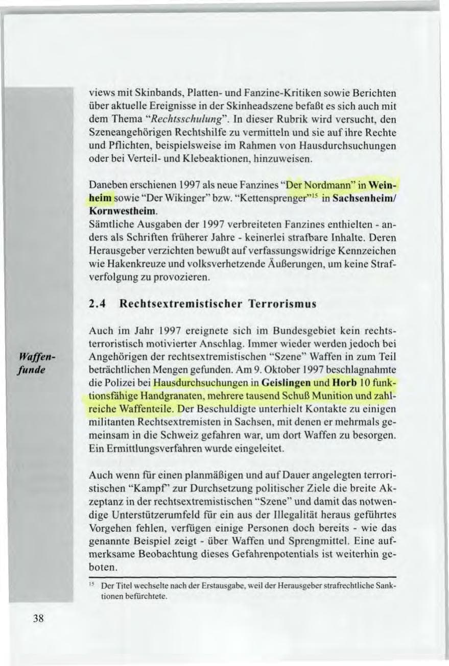 Seite 40 des Verfassungsschutzbericht 1997 Baden-Württemberg