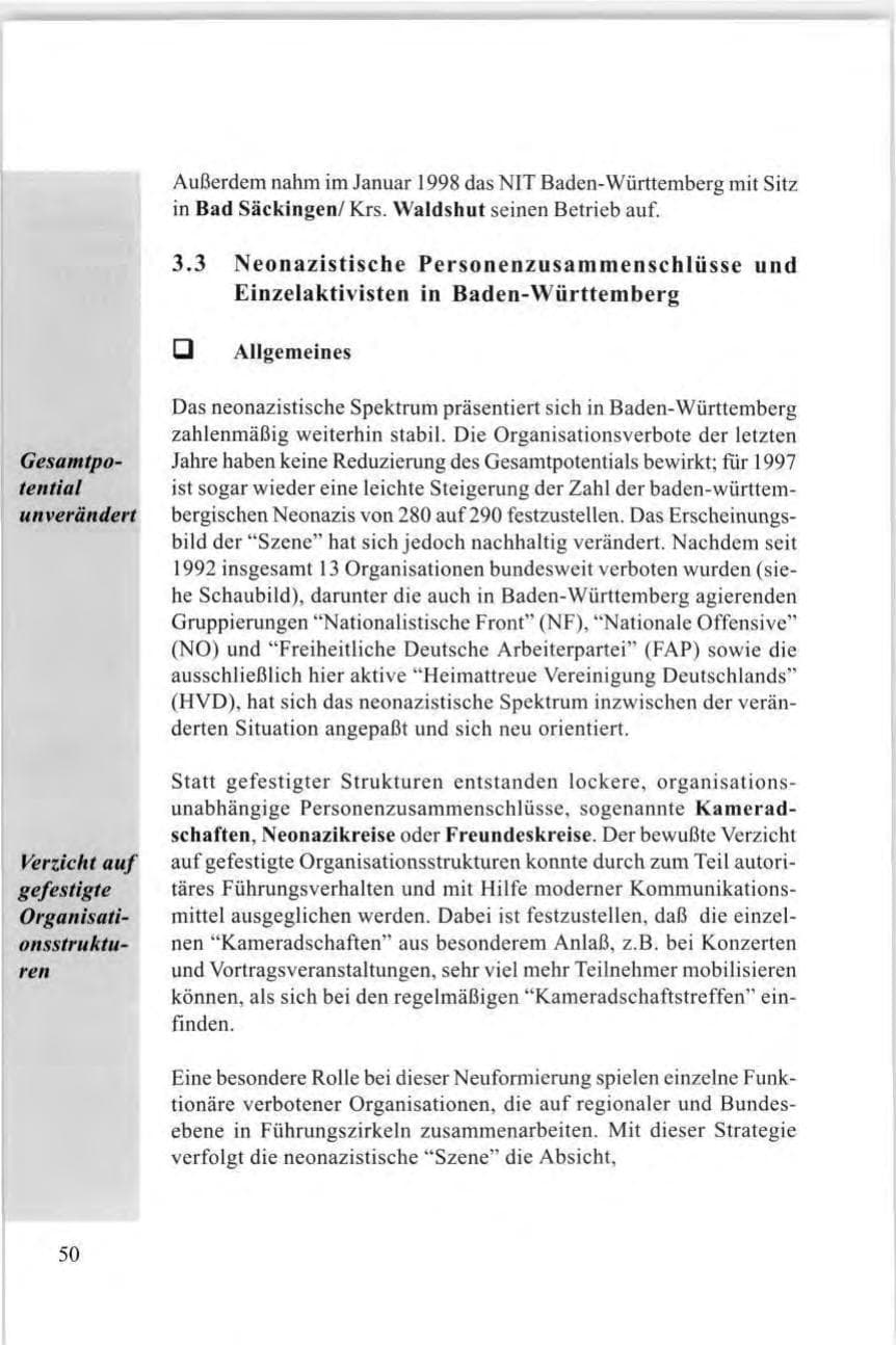 Seite 52 des Verfassungsschutzbericht 1997 Baden-Württemberg