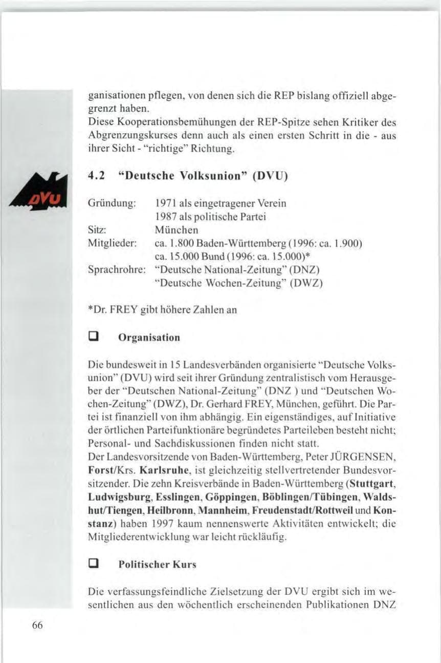 Seite 68 des Verfassungsschutzbericht 1997 Baden-Württemberg