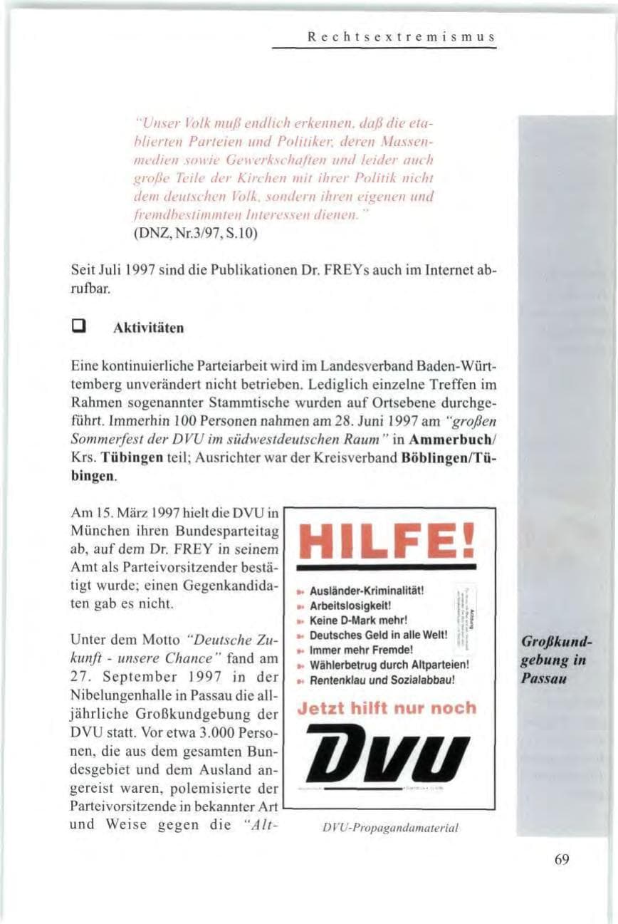 Seite 71 des Verfassungsschutzbericht 1997 Baden-Württemberg
