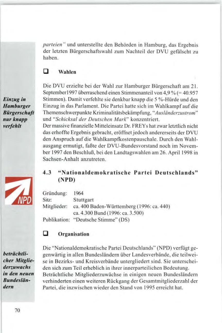 Seite 72 des Verfassungsschutzbericht 1997 Baden-Württemberg