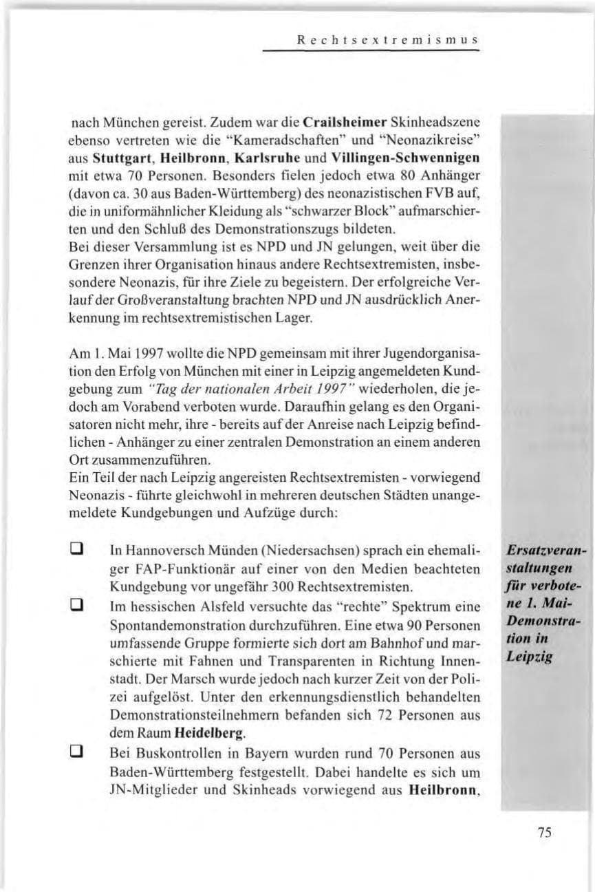 Seite 77 des Verfassungsschutzbericht 1997 Baden-Württemberg