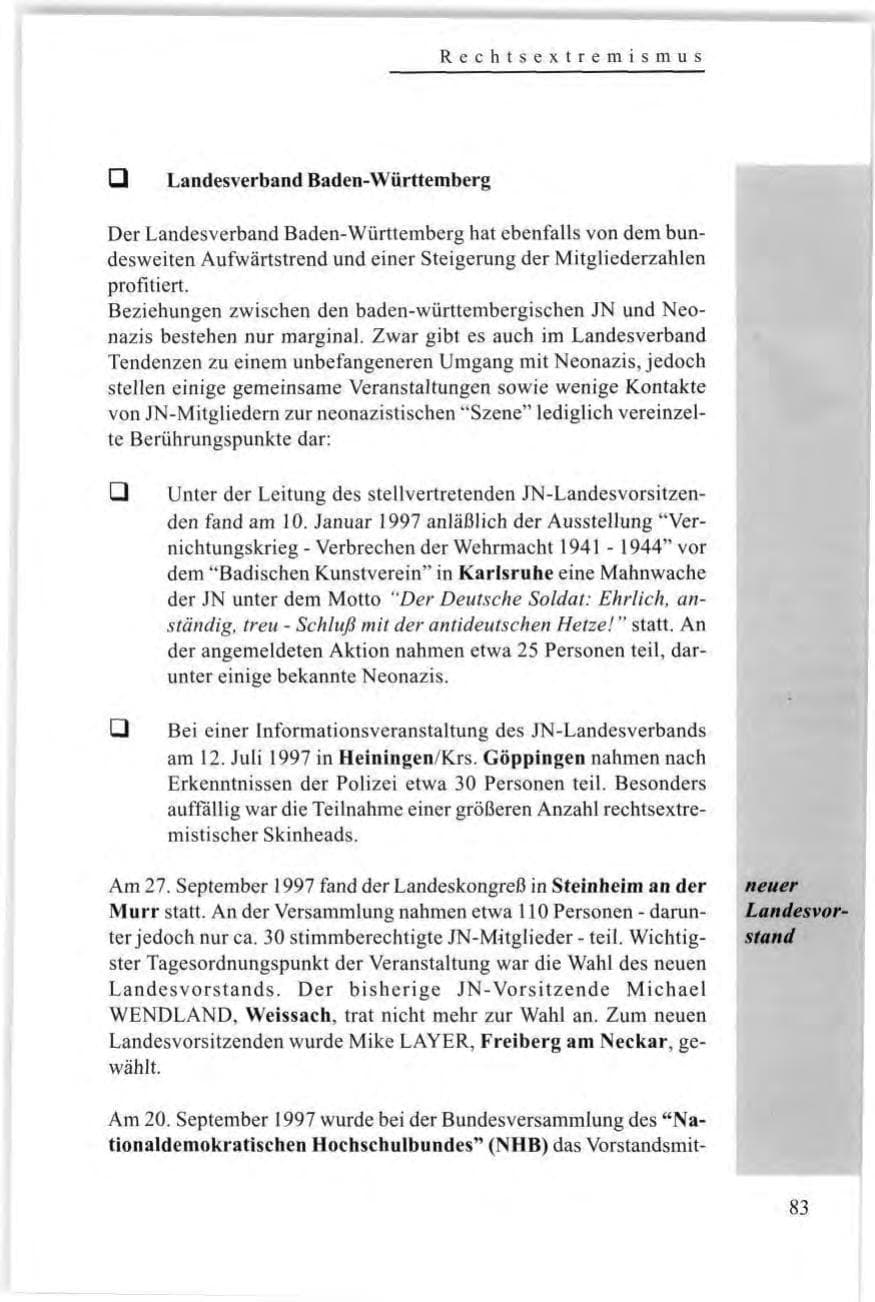 Seite 85 des Verfassungsschutzbericht 1997 Baden-Württemberg