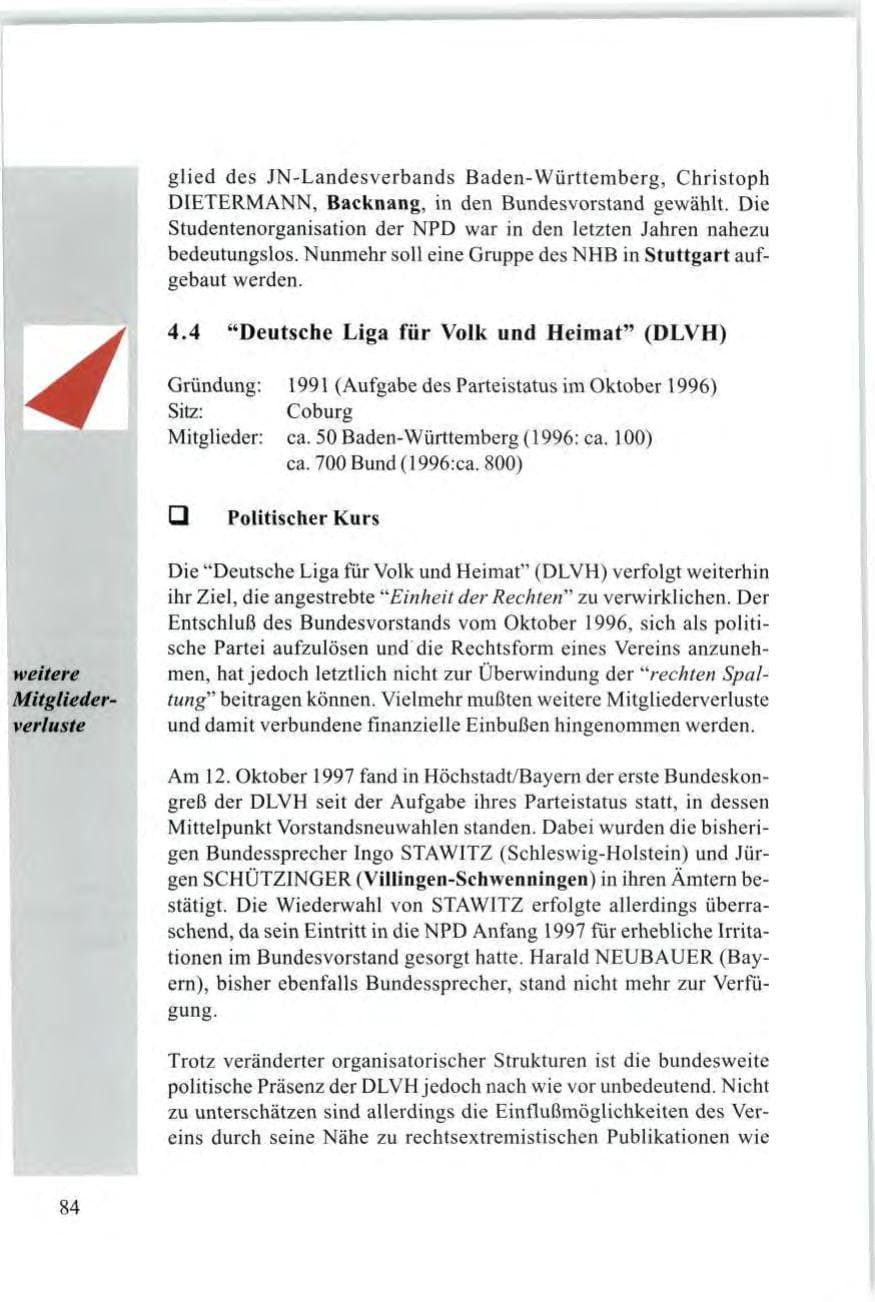 Seite 86 des Verfassungsschutzbericht 1997 Baden-Württemberg