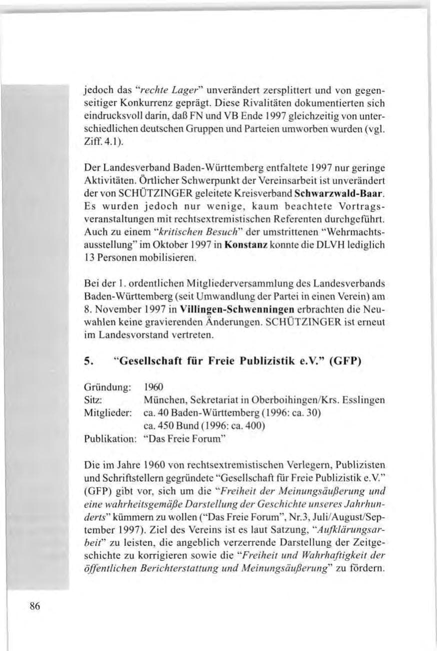 Seite 88 des Verfassungsschutzbericht 1997 Baden-Württemberg