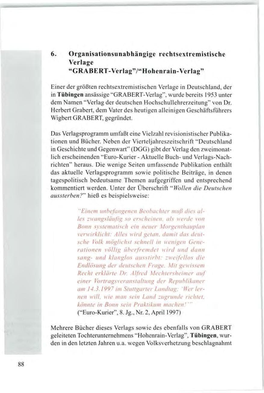 Seite 90 des Verfassungsschutzbericht 1997 Baden-Württemberg