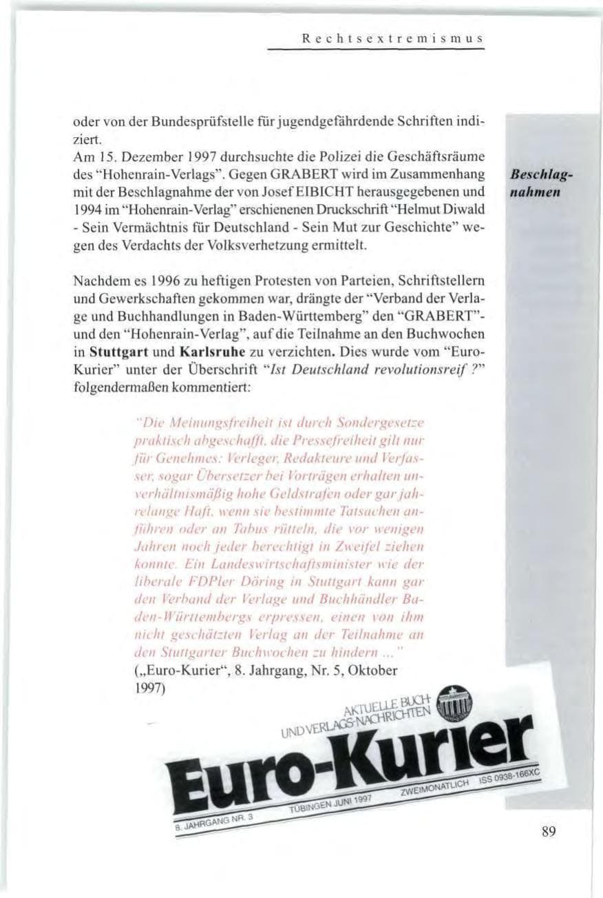 Seite 91 des Verfassungsschutzbericht 1997 Baden-Württemberg