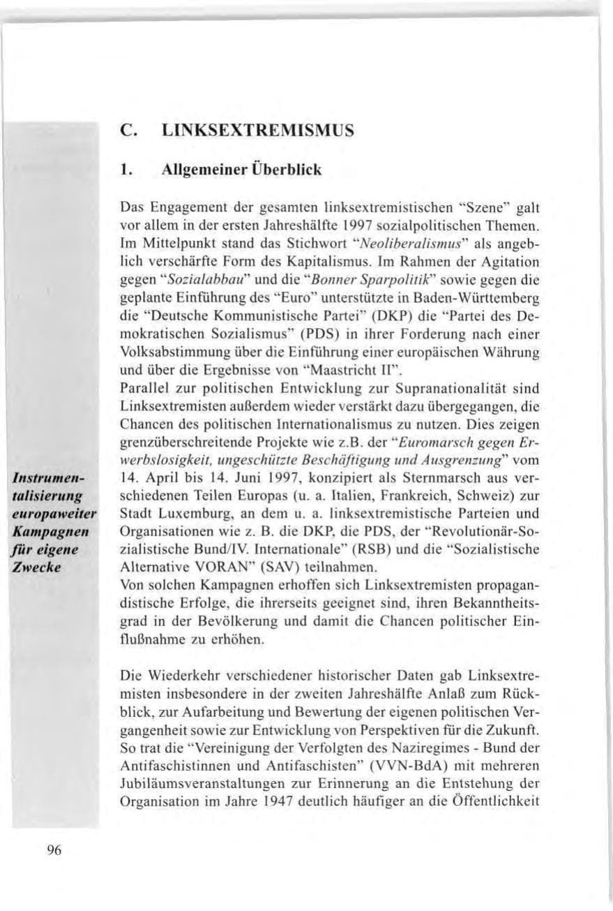 Seite 98 des Verfassungsschutzbericht 1997 Baden-Württemberg
