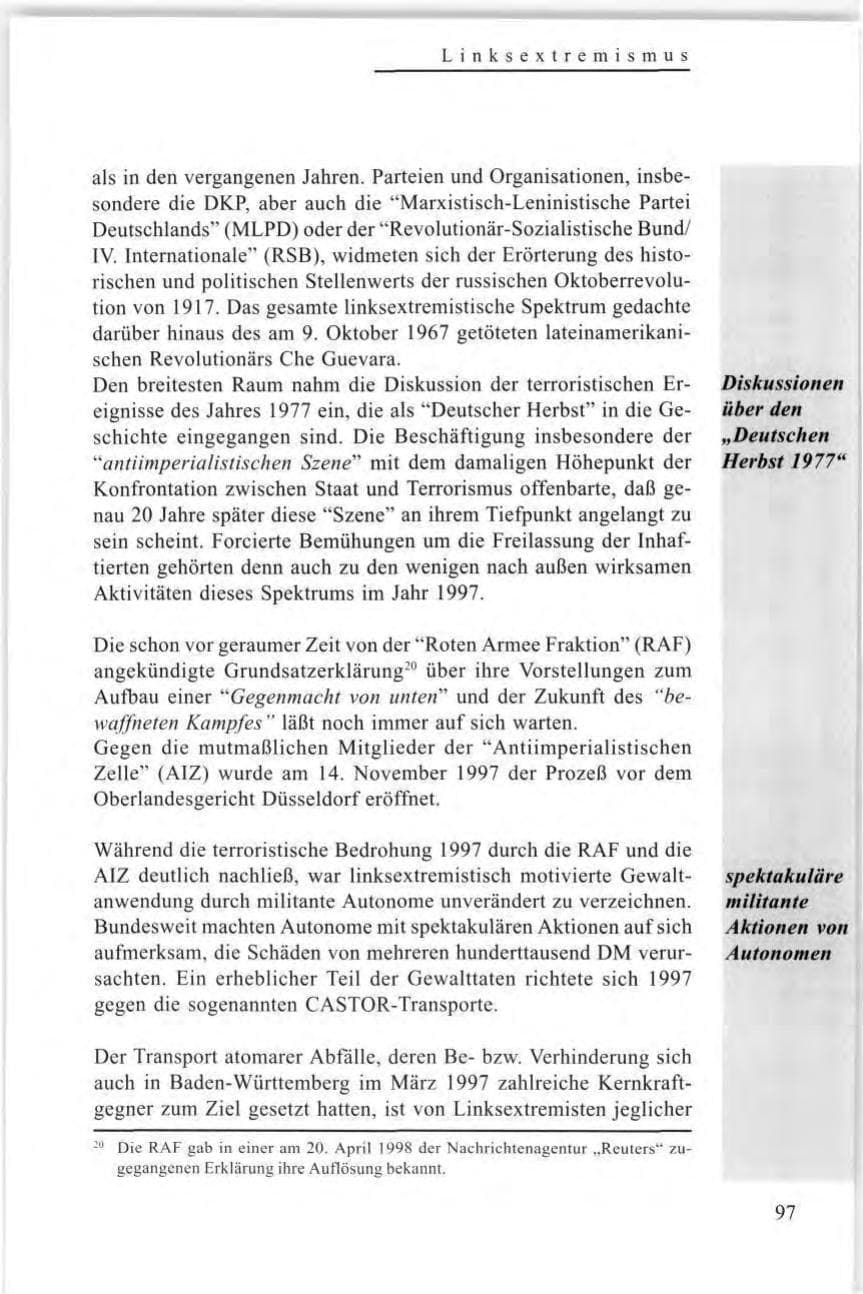 Seite 99 des Verfassungsschutzbericht 1997 Baden-Württemberg
