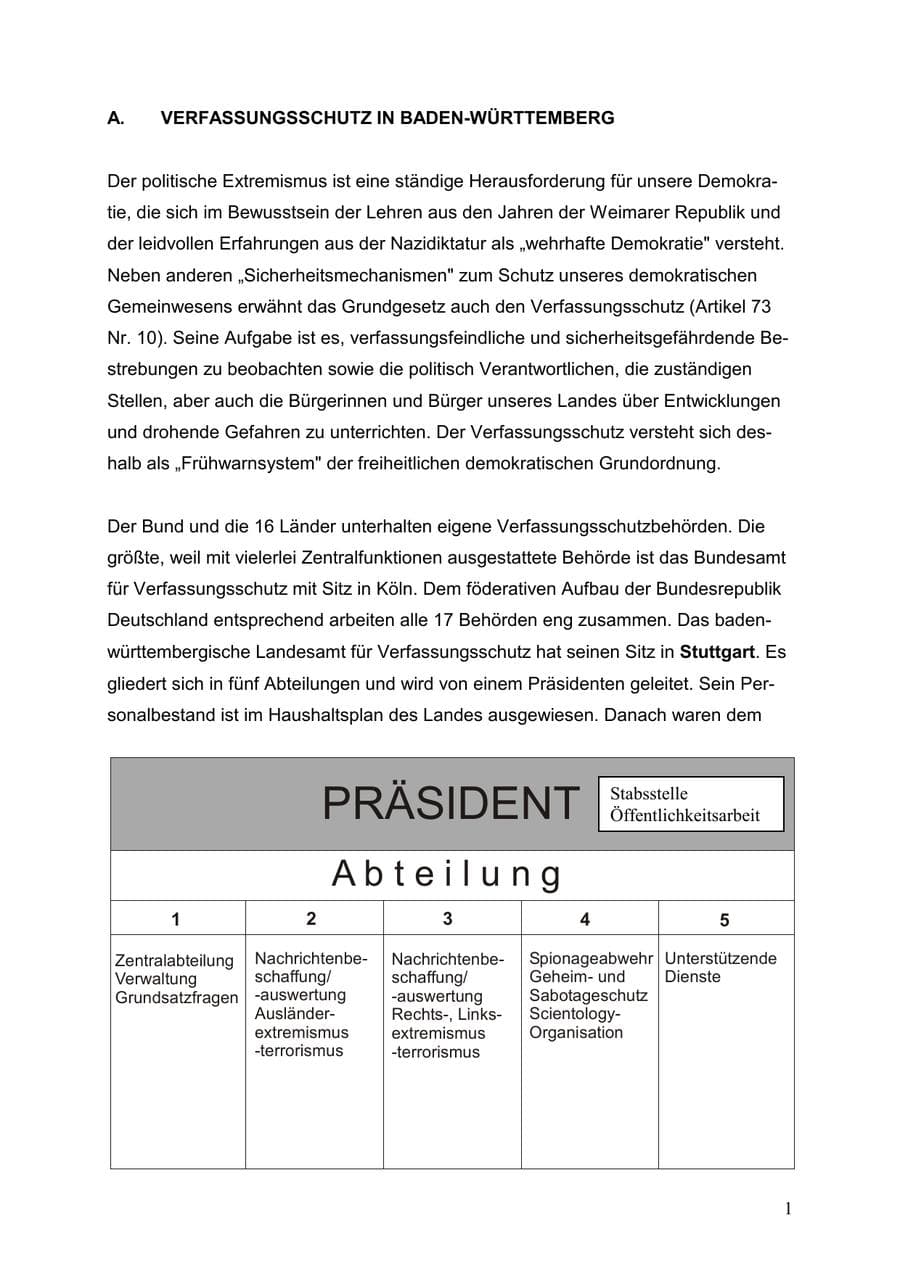 Seite 1 des Verfassungsschutzbericht 1999 Baden-Württemberg