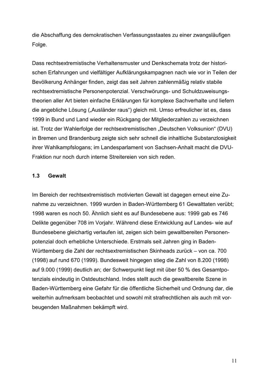 Seite 11 des Verfassungsschutzbericht 1999 Baden-Württemberg