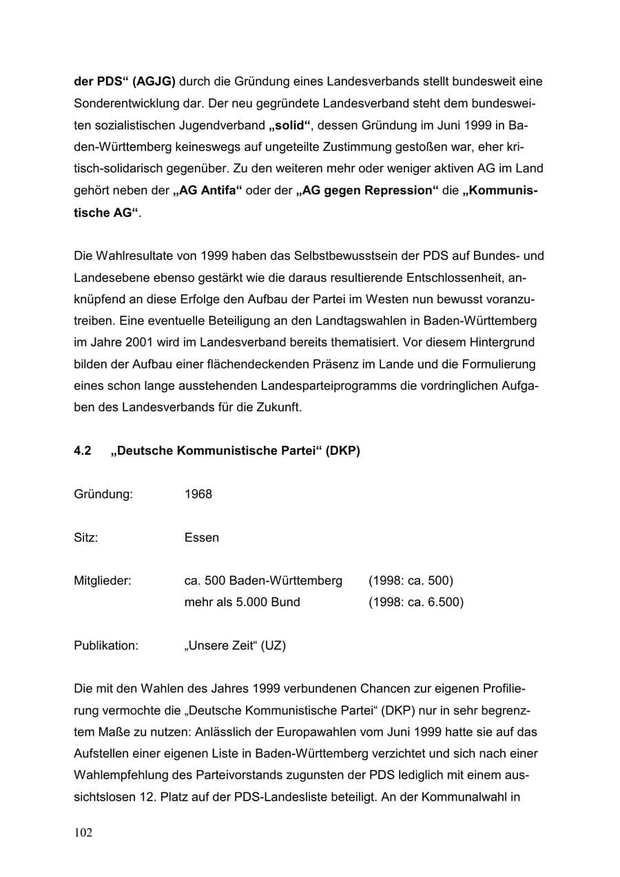 Seite 102 des Verfassungsschutzbericht 1999 Baden-Württemberg