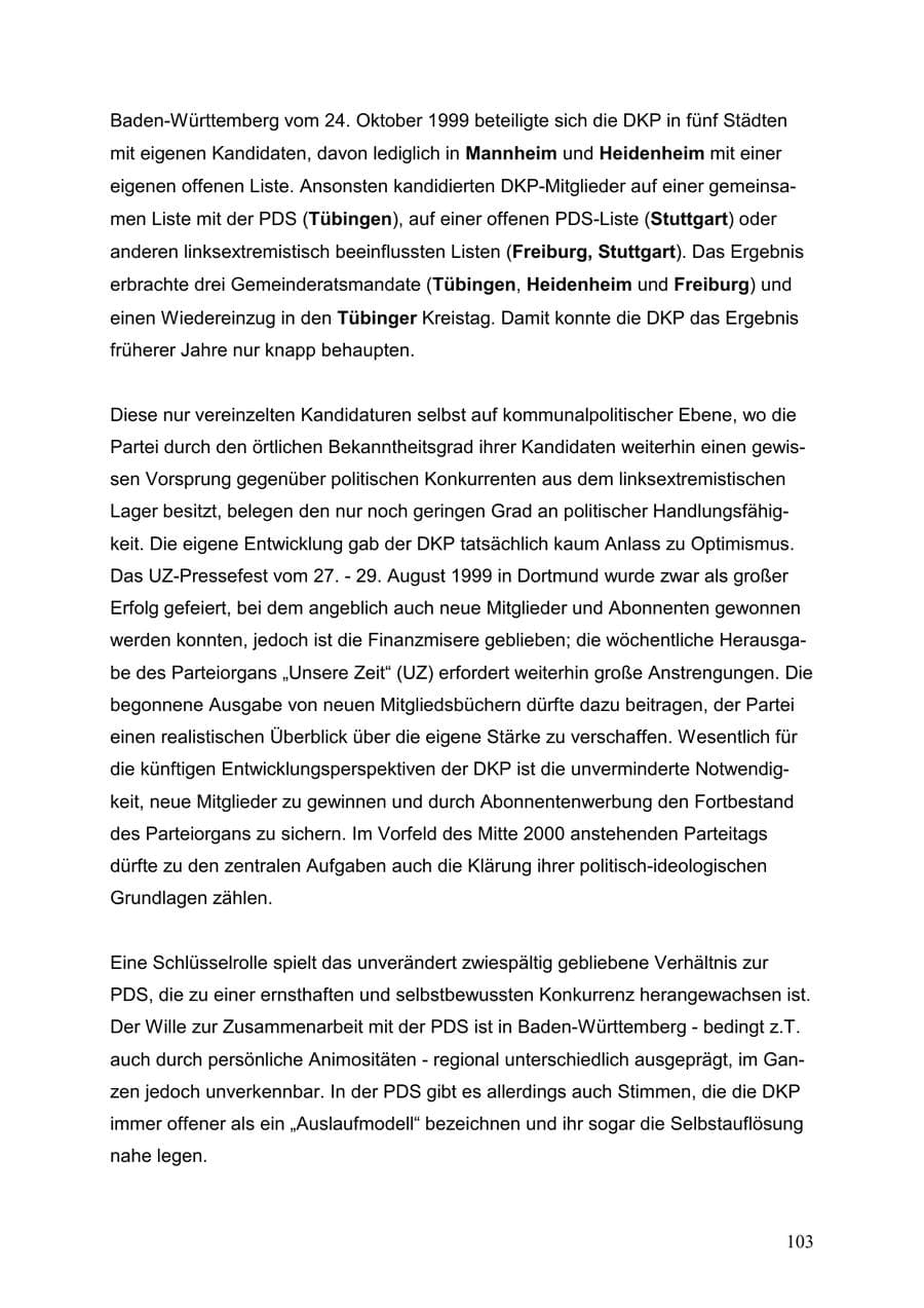 Seite 103 des Verfassungsschutzbericht 1999 Baden-Württemberg