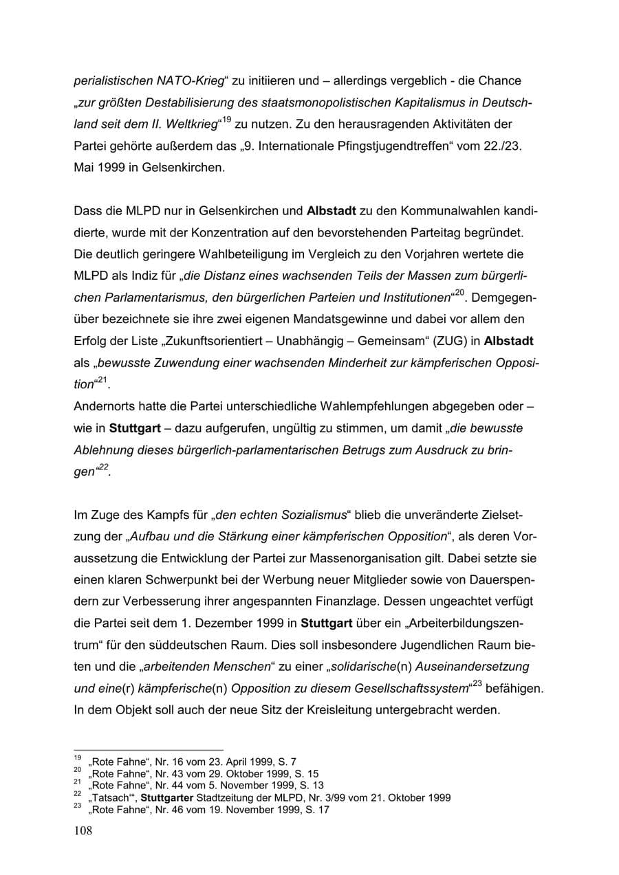 Seite 108 des Verfassungsschutzbericht 1999 Baden-Württemberg