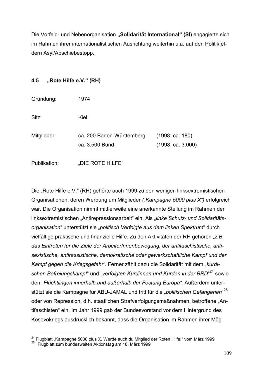 Seite 109 des Verfassungsschutzbericht 1999 Baden-Württemberg