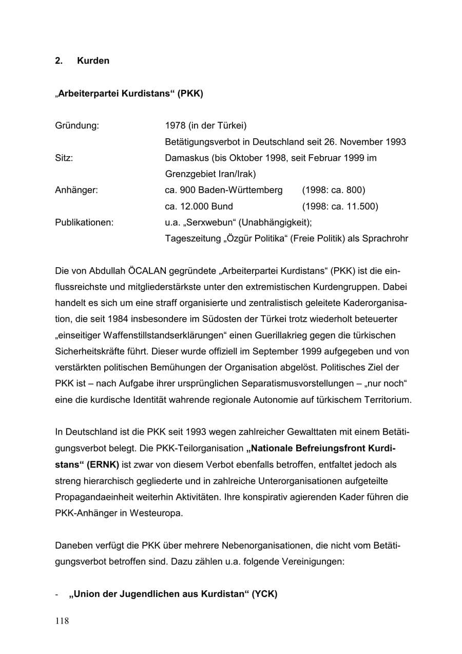 Seite 118 des Verfassungsschutzbericht 1999 Baden-Württemberg