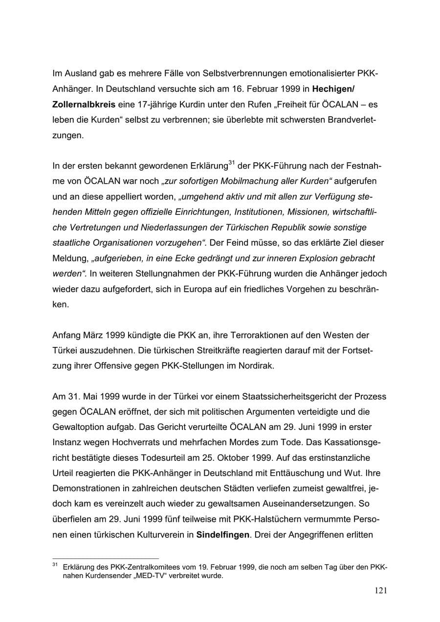 Seite 121 des Verfassungsschutzbericht 1999 Baden-Württemberg
