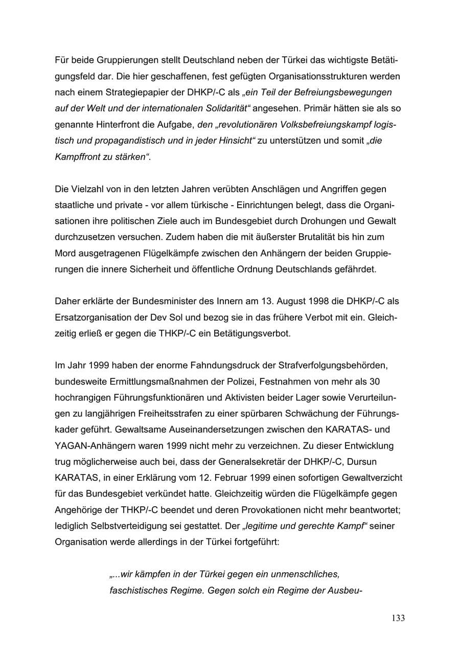 Seite 133 des Verfassungsschutzbericht 1999 Baden-Württemberg