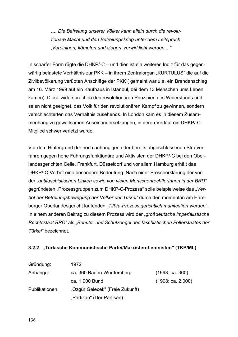 Seite 136 des Verfassungsschutzbericht 1999 Baden-Württemberg