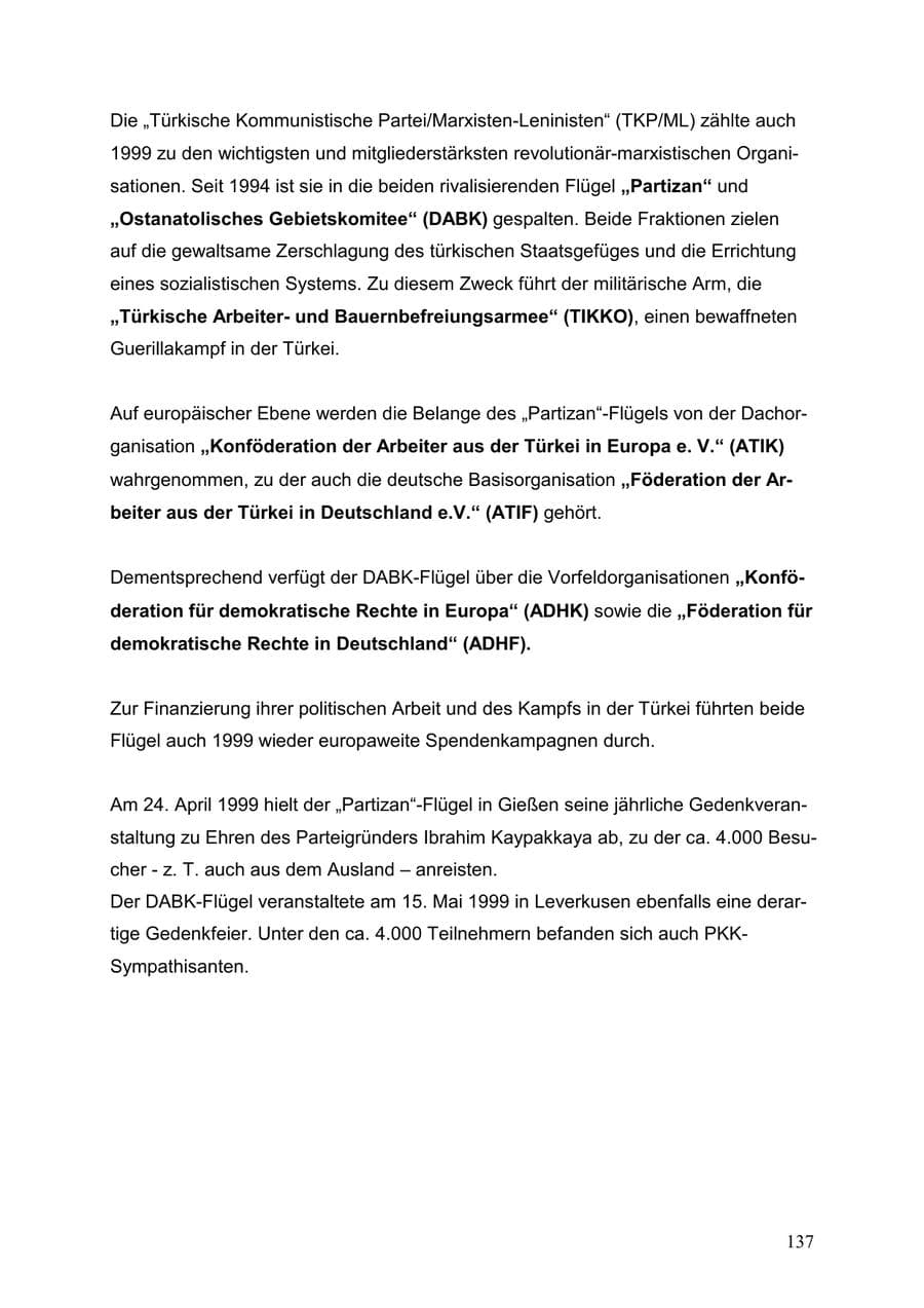 Seite 137 des Verfassungsschutzbericht 1999 Baden-Württemberg