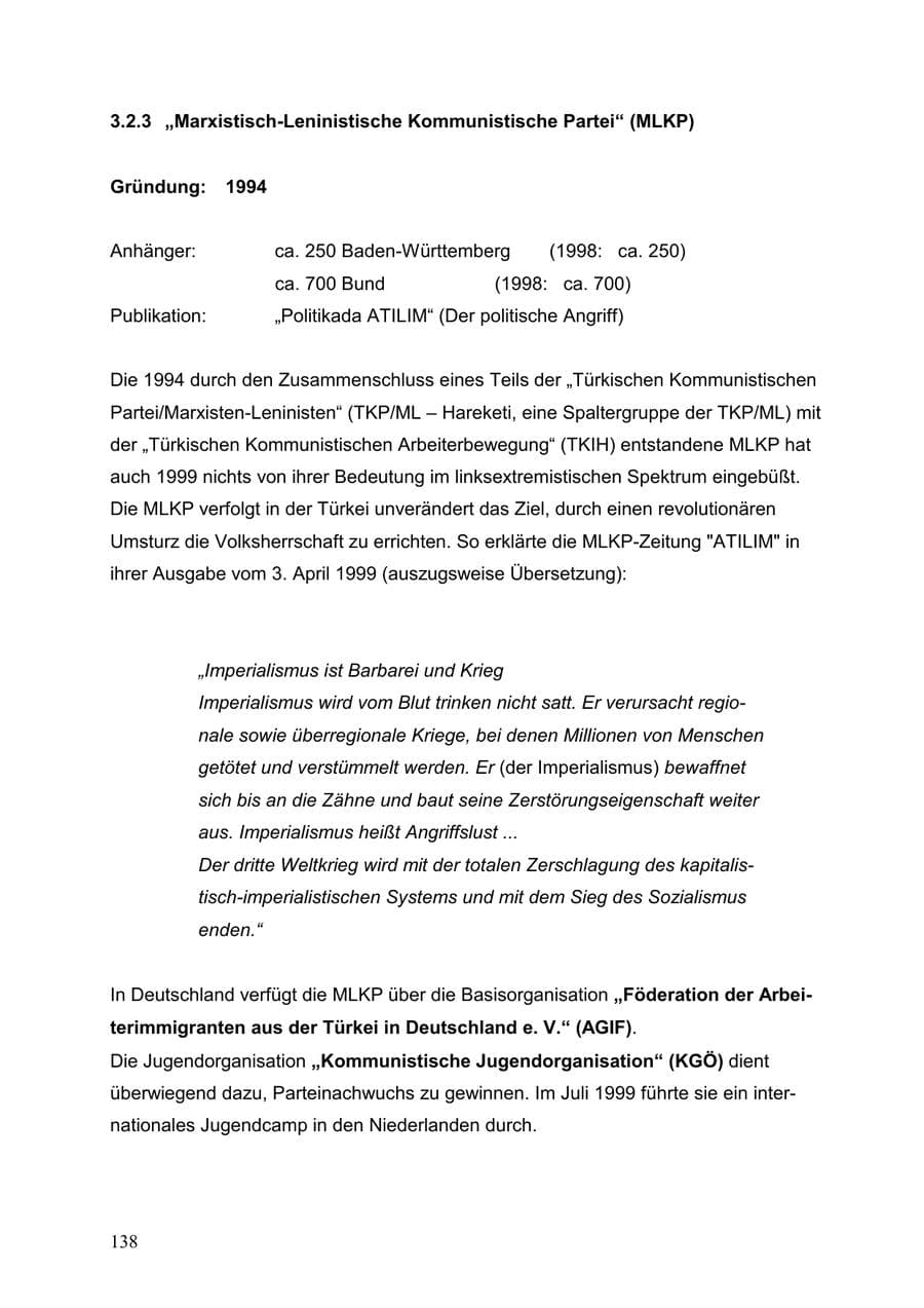 Seite 138 des Verfassungsschutzbericht 1999 Baden-Württemberg
